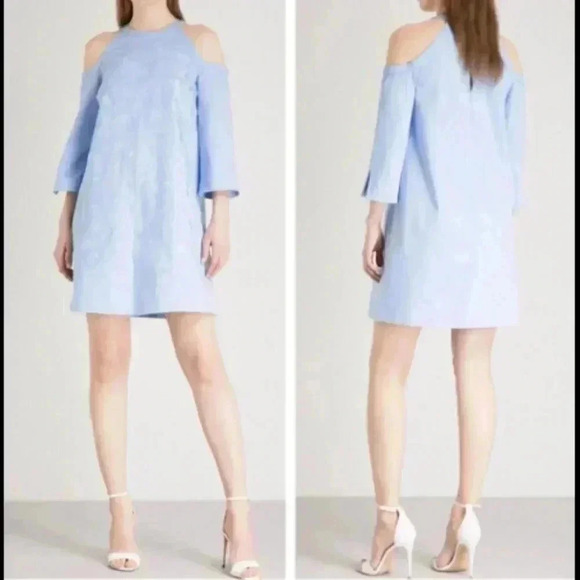 Ted Baker Jettas Embroidered Cold  Shoulder Dress Baby Blue Size 1 - Picture 16 of 16